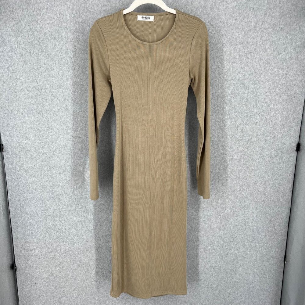 4th and Reckless Backless Midi Dress Size M Tan Long Sleeve Neutral Ribbed Knit